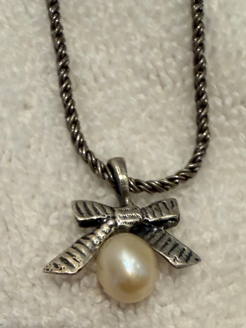 Mignon Faget Petit Bow Pearl Pendant with Chain